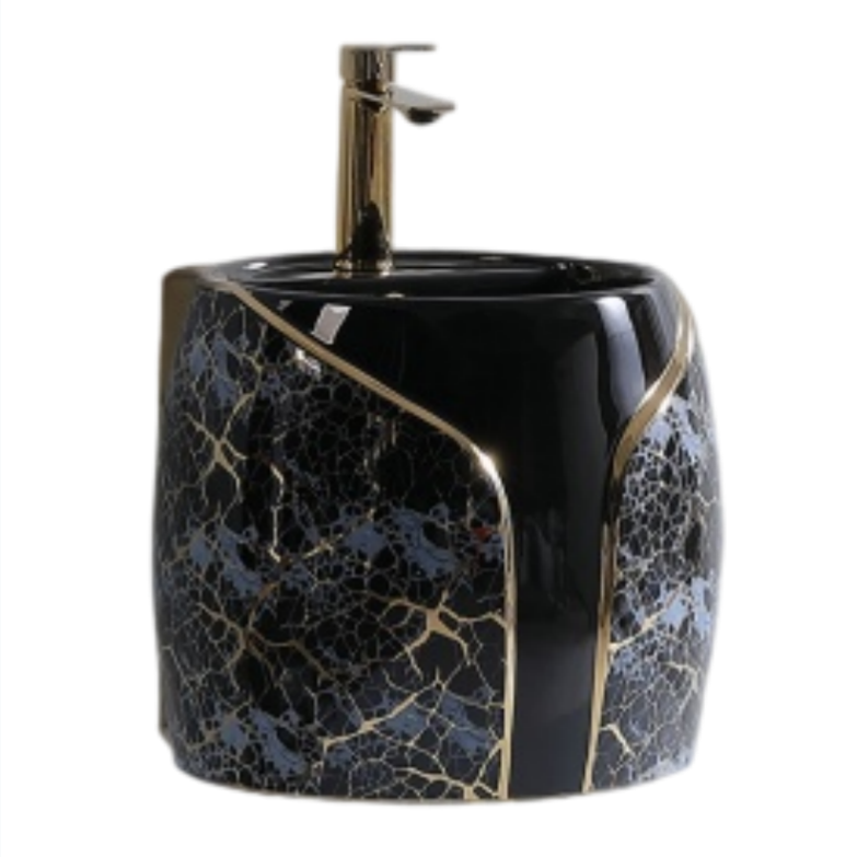 Custom Bathroom Suite with Black and Gold Marble Effect (2)